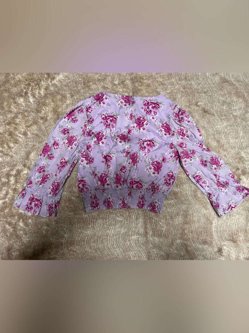 Janie and Jack Lavender Floral Smocked Blouse with Pink Roses